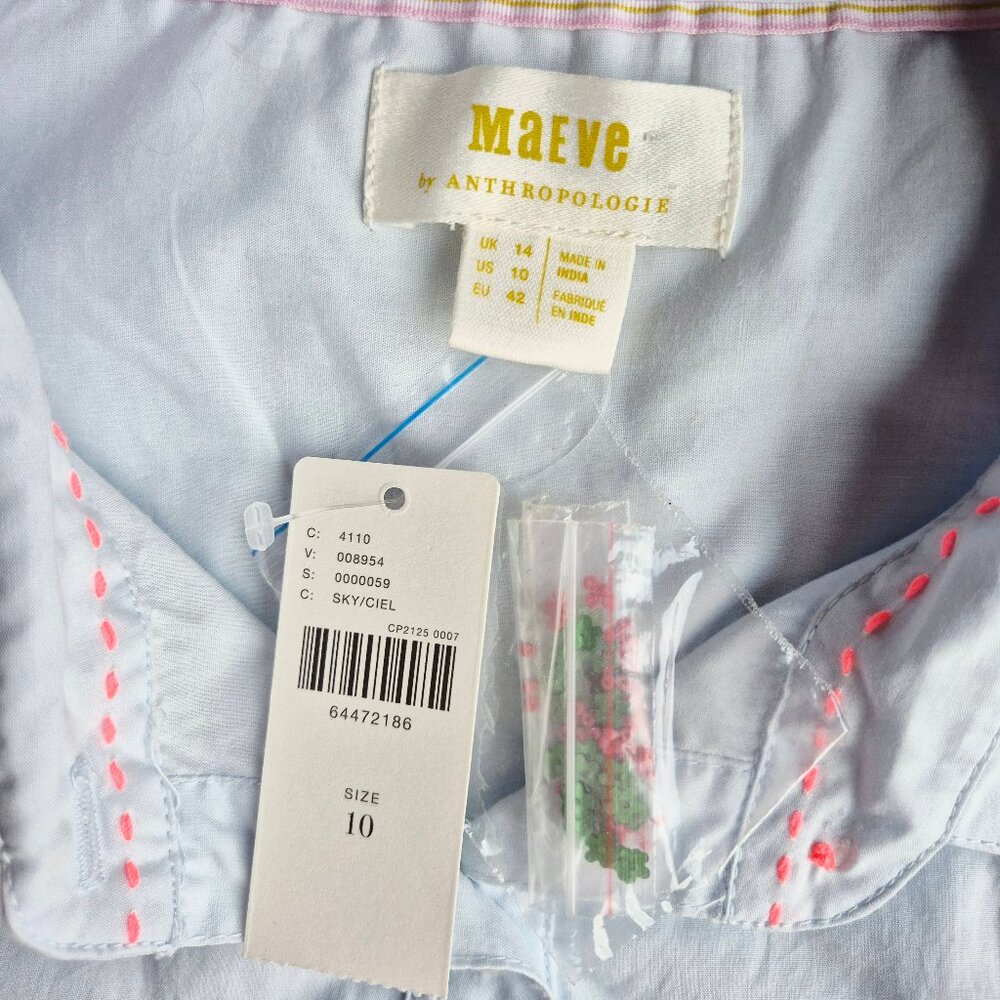 Maeve Light Blue Button-Down Shirt with Multicolor Cat Embroidered Appliqués - Picture 9 of 15